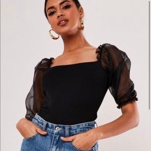 Black Puff Sleeve Bodysuit